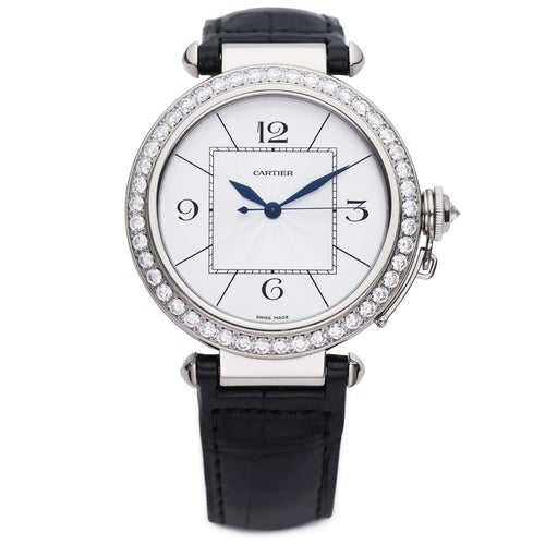Cartier Pasha 42mm 18K Rose Gold Silver Opaline Arabic Dial Ref. WJ120151