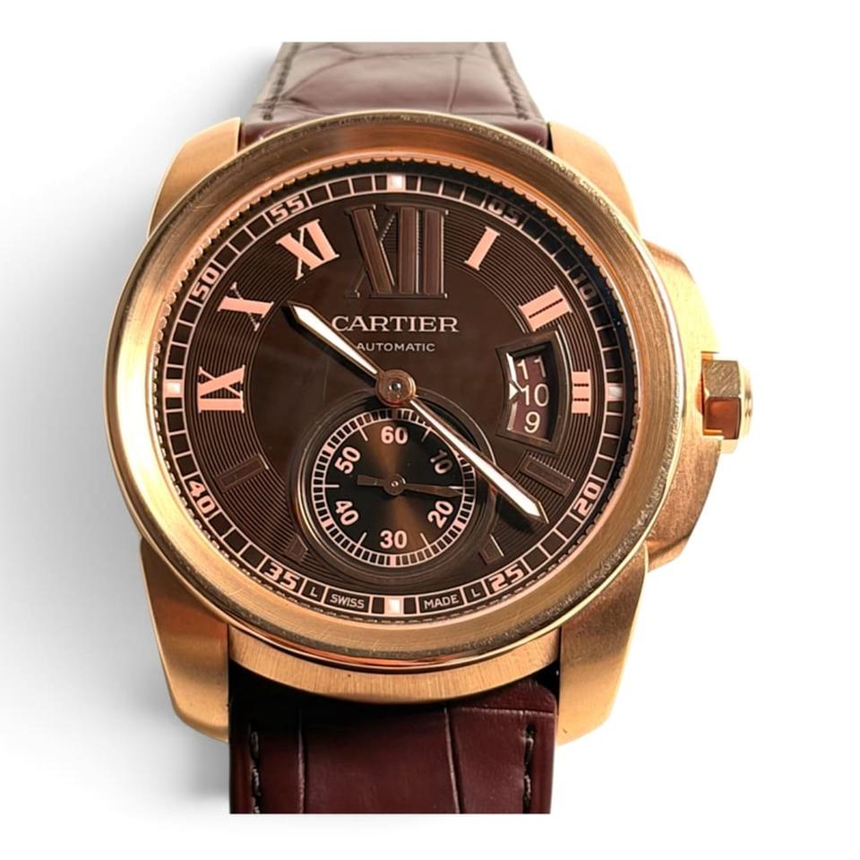 Cartier Calibre 42mm 18K Rose Gold Chocolate Roman Dial Ref. W7100007