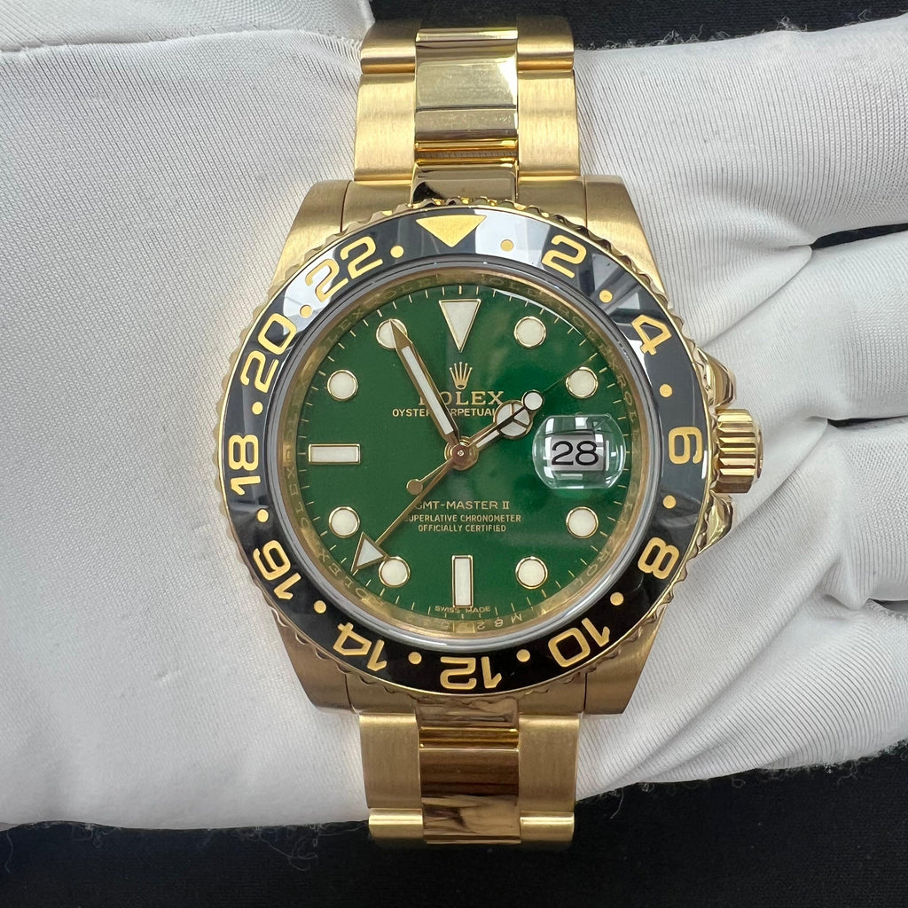 Rolex GMT Master II 40mm 18K Yellow Gold Green Dial Ref. 116718LN