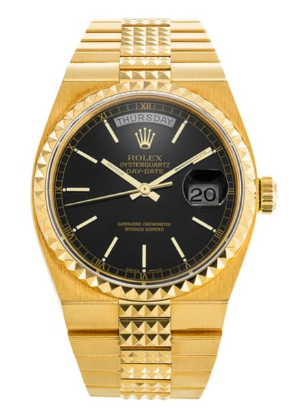 Rolex Day-Date Oysterquartz 36mm 18K Yellow Gold Black Dial Ref. 19028