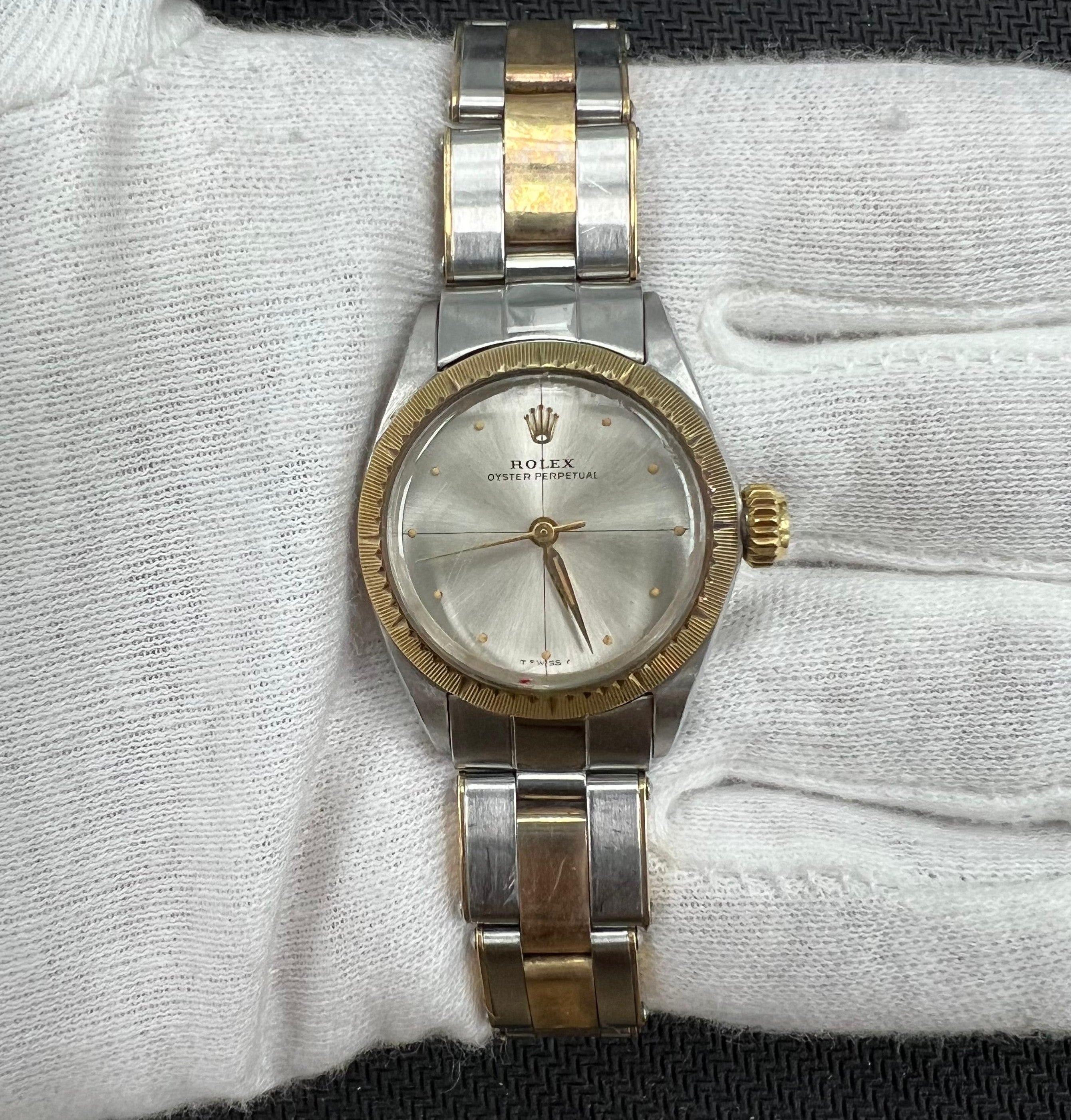 Rolex Oyster Perpetual 26mm Two-Tone 18K Yellow Gold & Steel Grey Dial Ref. 14233