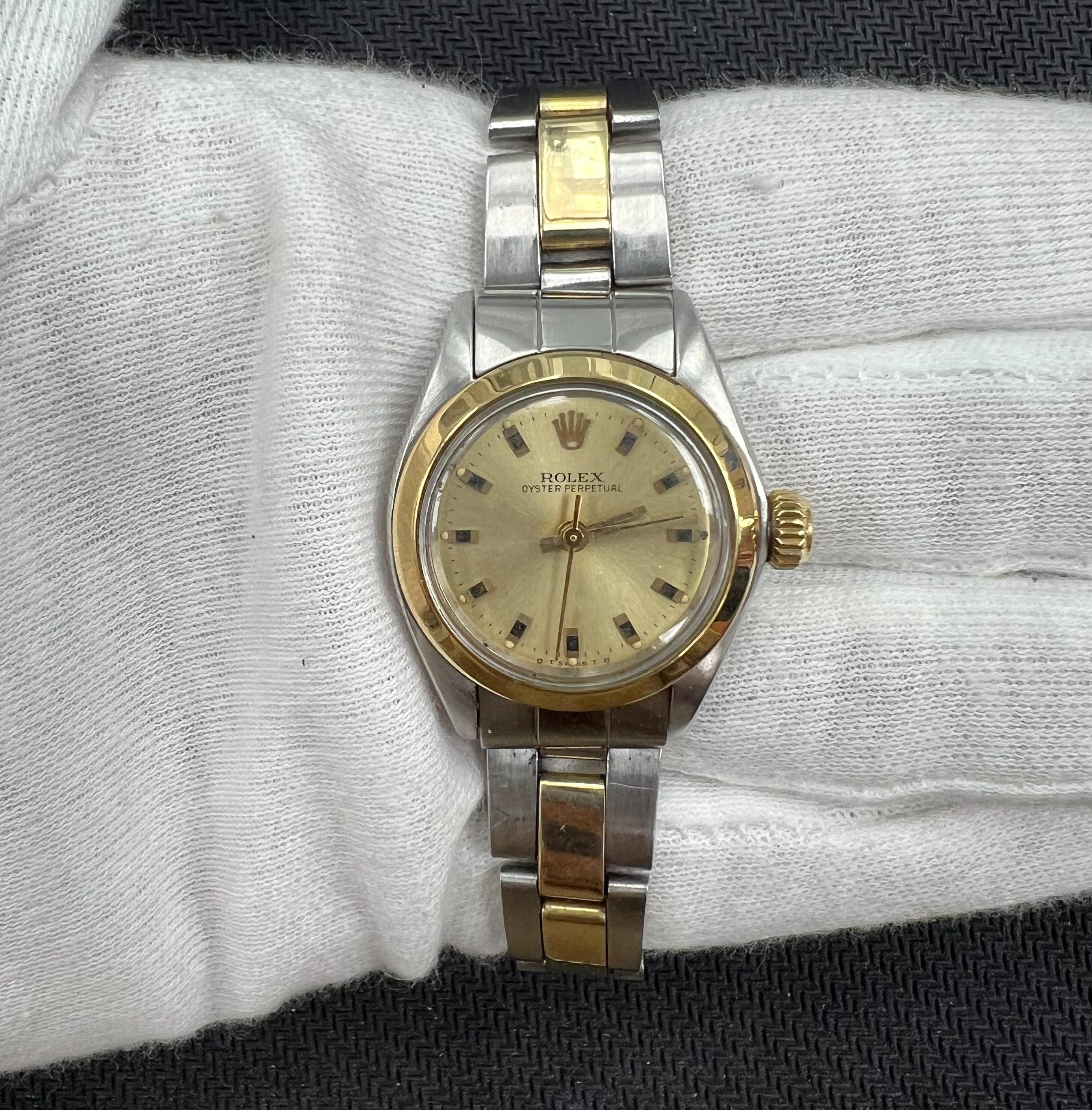 Rolex Oyster Perpetual 26mm Two-Tone 18K Yellow Gold & Steel Champagne Dial Ref. 15203