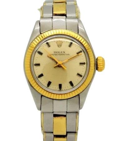 Rolex Oyster Perpetual 24mm Two-Tone 18K Yellow Gold & Steel Champagne Dial Ref. 76193