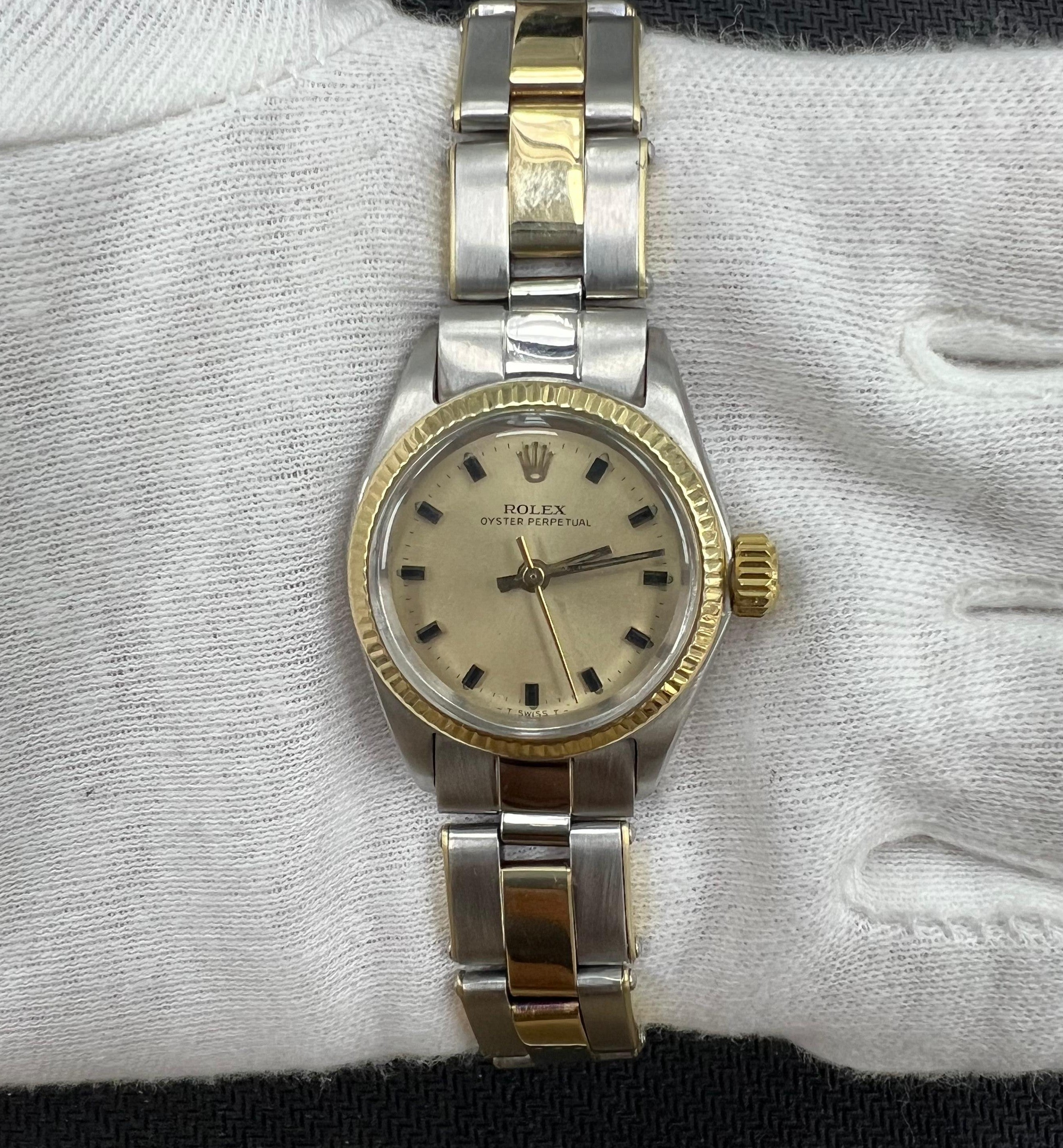 Rolex Oyster Perpetual 24mm Two-Tone 18K Yellow Gold & Steel Champagne Dial Ref. 76193