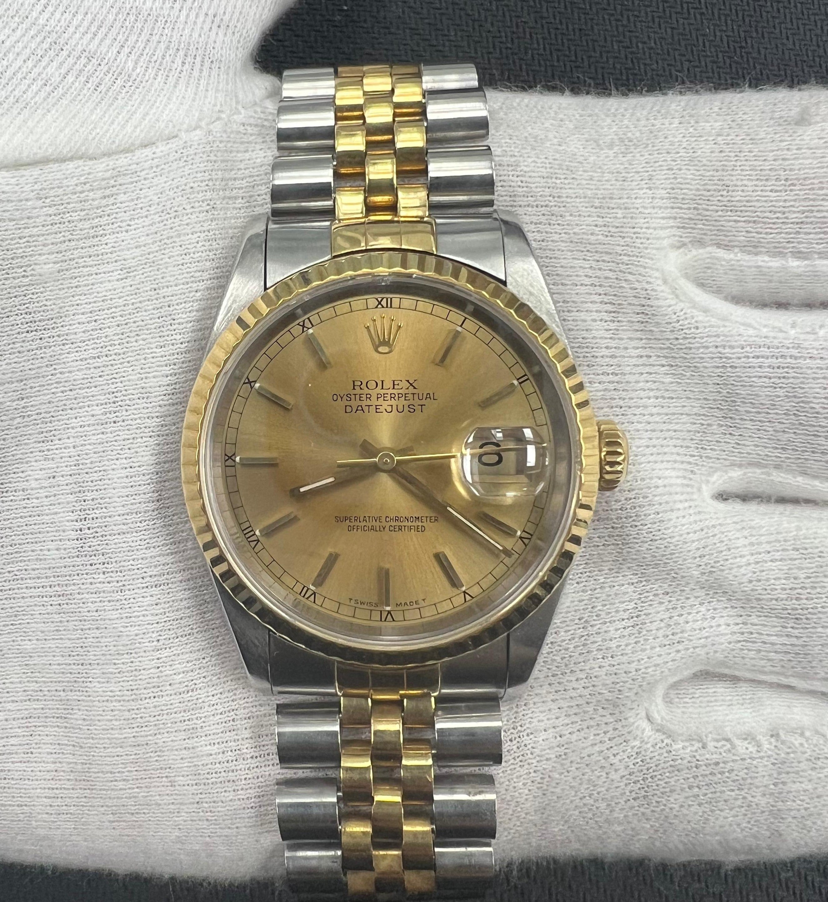 Rolex Datejust 36mm Two-Tone 18K Yellow Gold & Steel Champagne Dial Ref. 16233