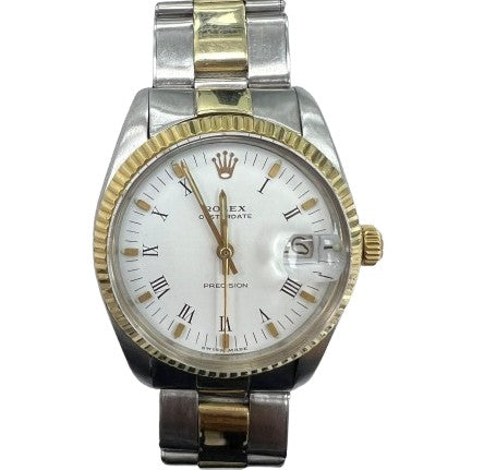 Rolex Precision 34mm Two-Tone 18K Yellow Gold & Steel White Roman Dial