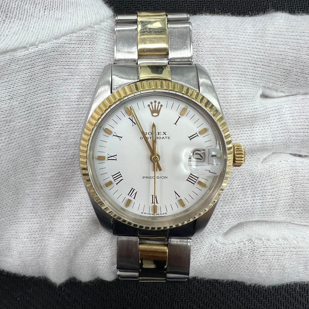 Rolex Precision 34mm Two-Tone 18K Yellow Gold & Steel White Roman Dial