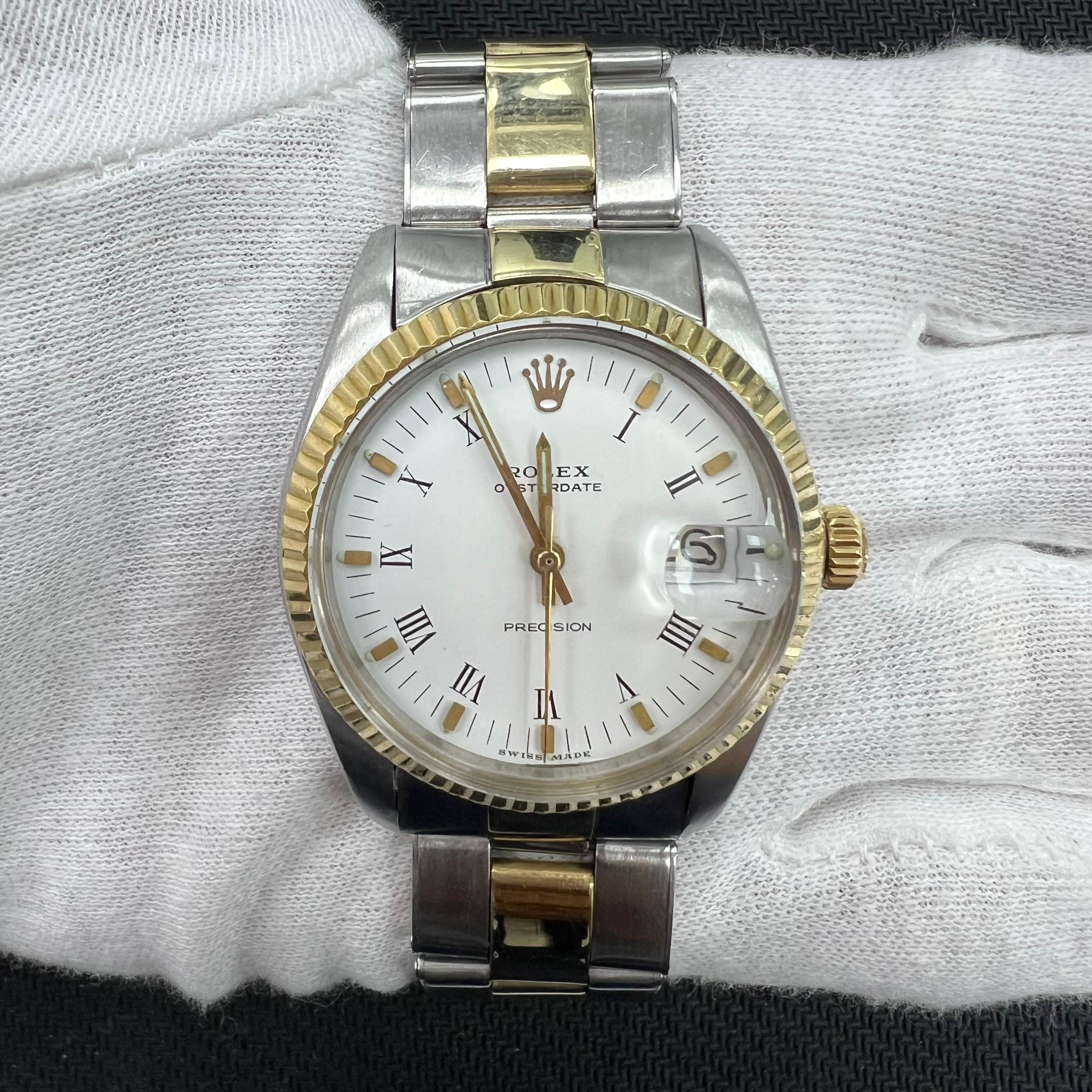Rolex Precision 34mm Two-Tone 18K Yellow Gold & Steel White Roman Dial