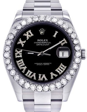 Rolex Datejust II 41mm Stainless Steel Black Roman Diamond Dial Ref. 116300