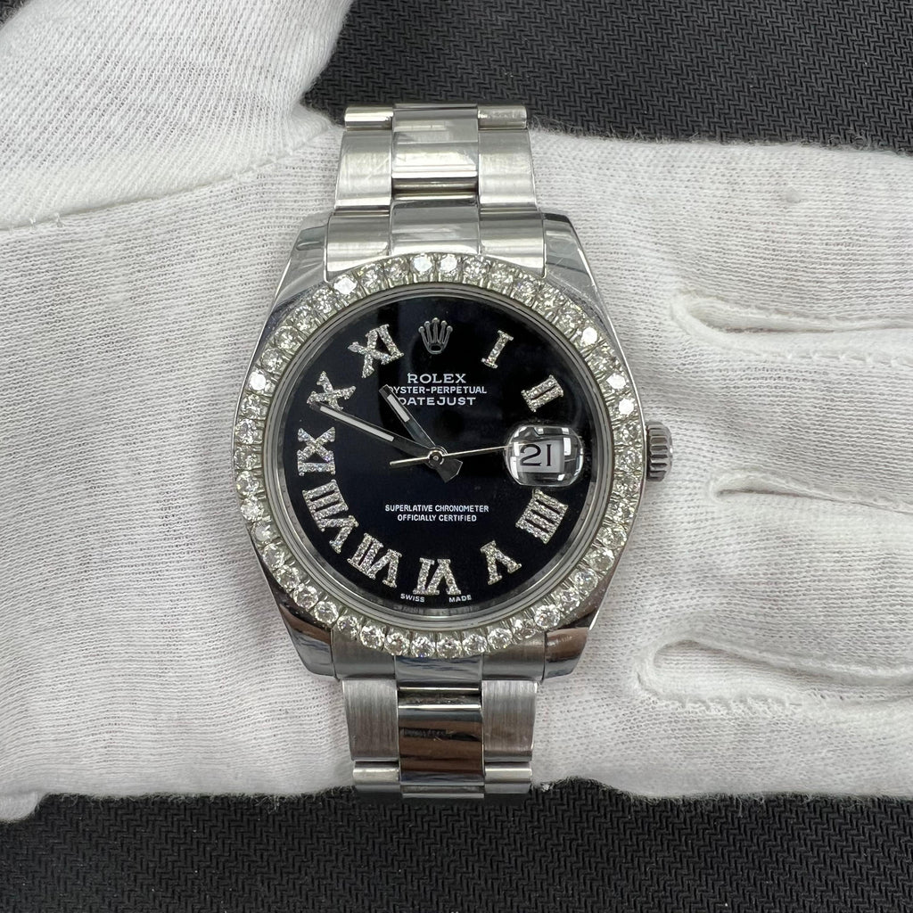Rolex Datejust II 41mm Stainless Steel Black Roman Diamond Dial Ref. 116300
