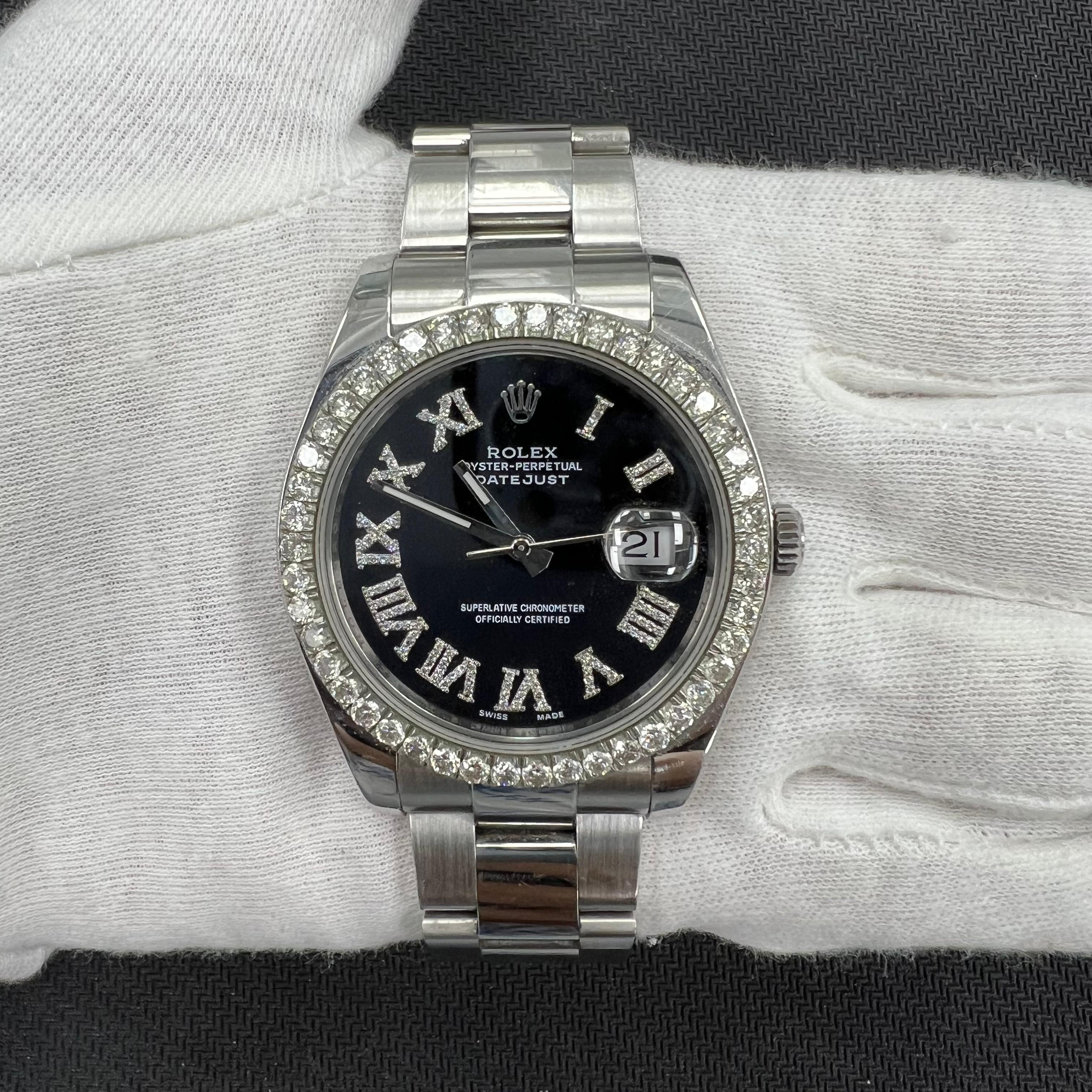 Rolex Datejust II 41mm Stainless Steel Black Roman Diamond Dial Ref. 116300