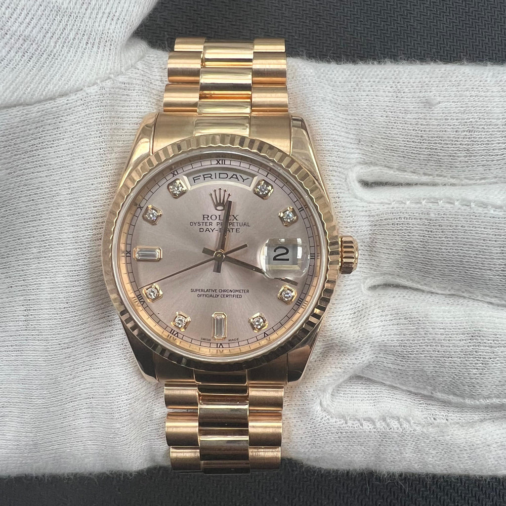 Rolex Day-Date 36mm 18K Rose Gold Sundust Diamond Dial Ref. 118235