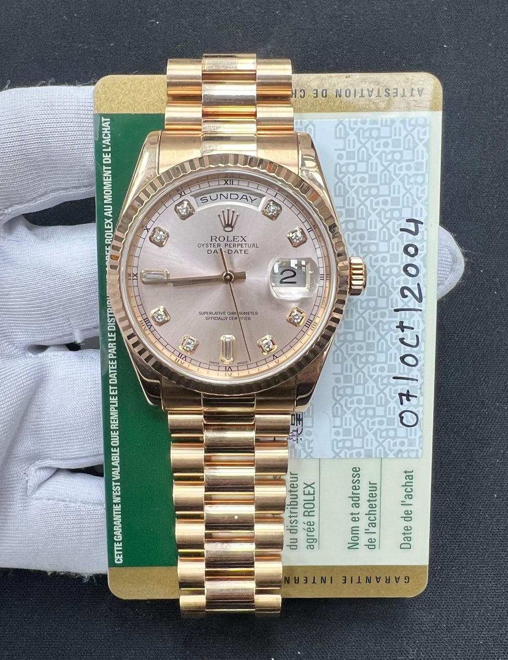 Rolex Day-Date 36mm 18K Rose Gold Sundust Diamond Dial Ref. 118235