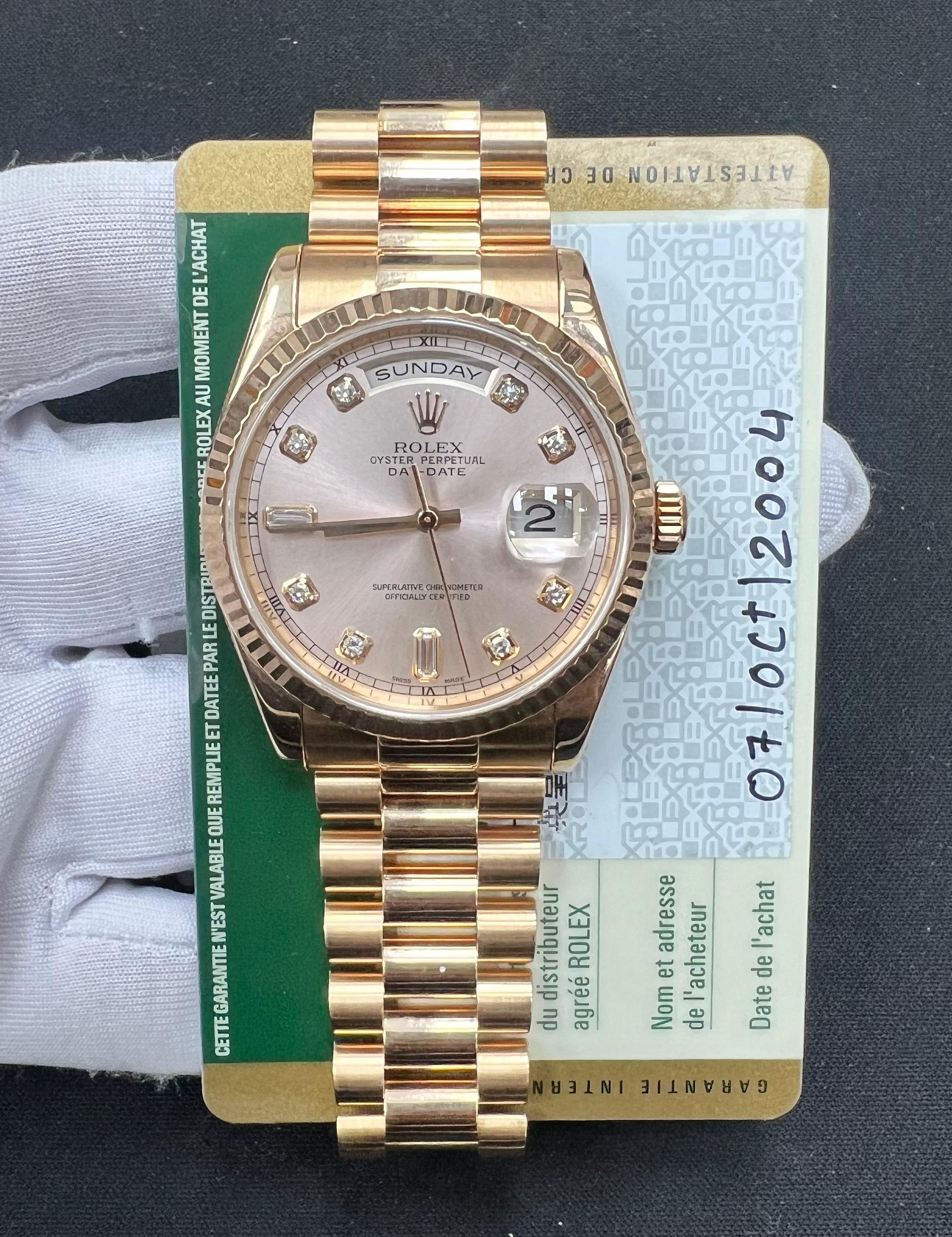 Rolex Day-Date 36mm 18K Rose Gold Sundust Diamond Dial Ref. 118235