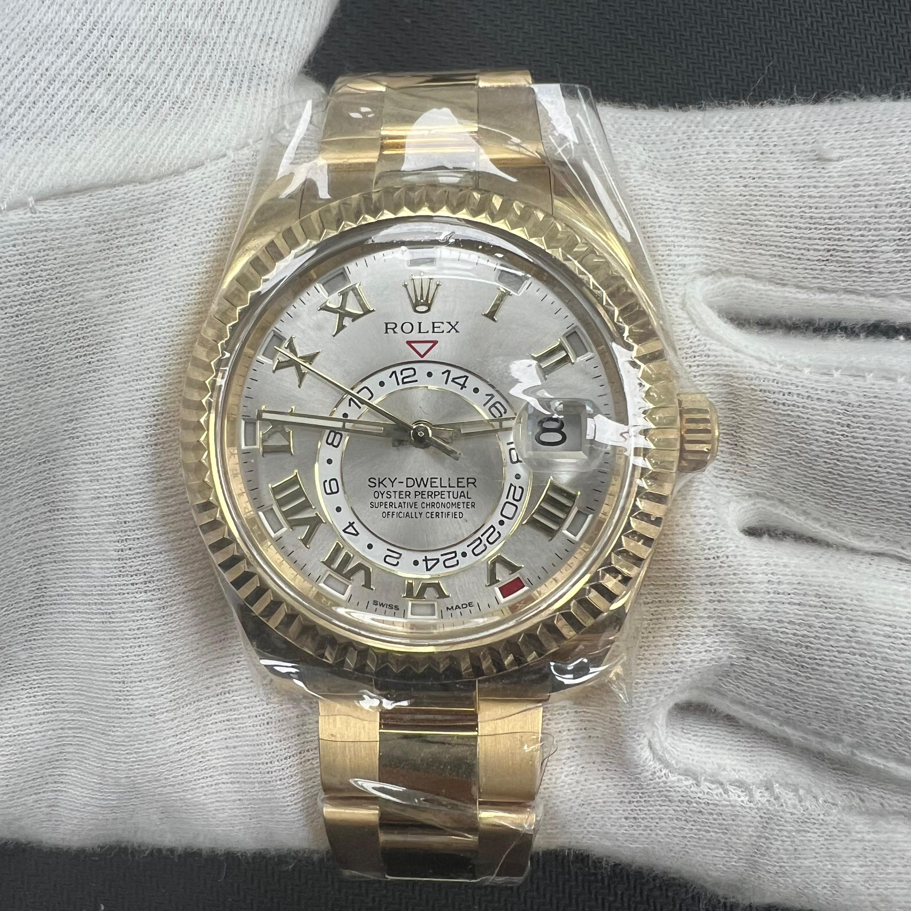 Rolex Sky Dweller 42mm 18K Yellow Gold Silver Roman Dial Ref. 326938