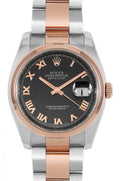 Rolex Datejust 36mm Two-Tone 18K Rose Gold & Steel Black Roman Dial Ref. 116201