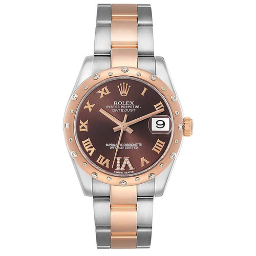 Rolex Datejust 31mm Two-Tone 18K Rose Gold & Steel Chocolate Roman Diamond Dial Ref. 178341