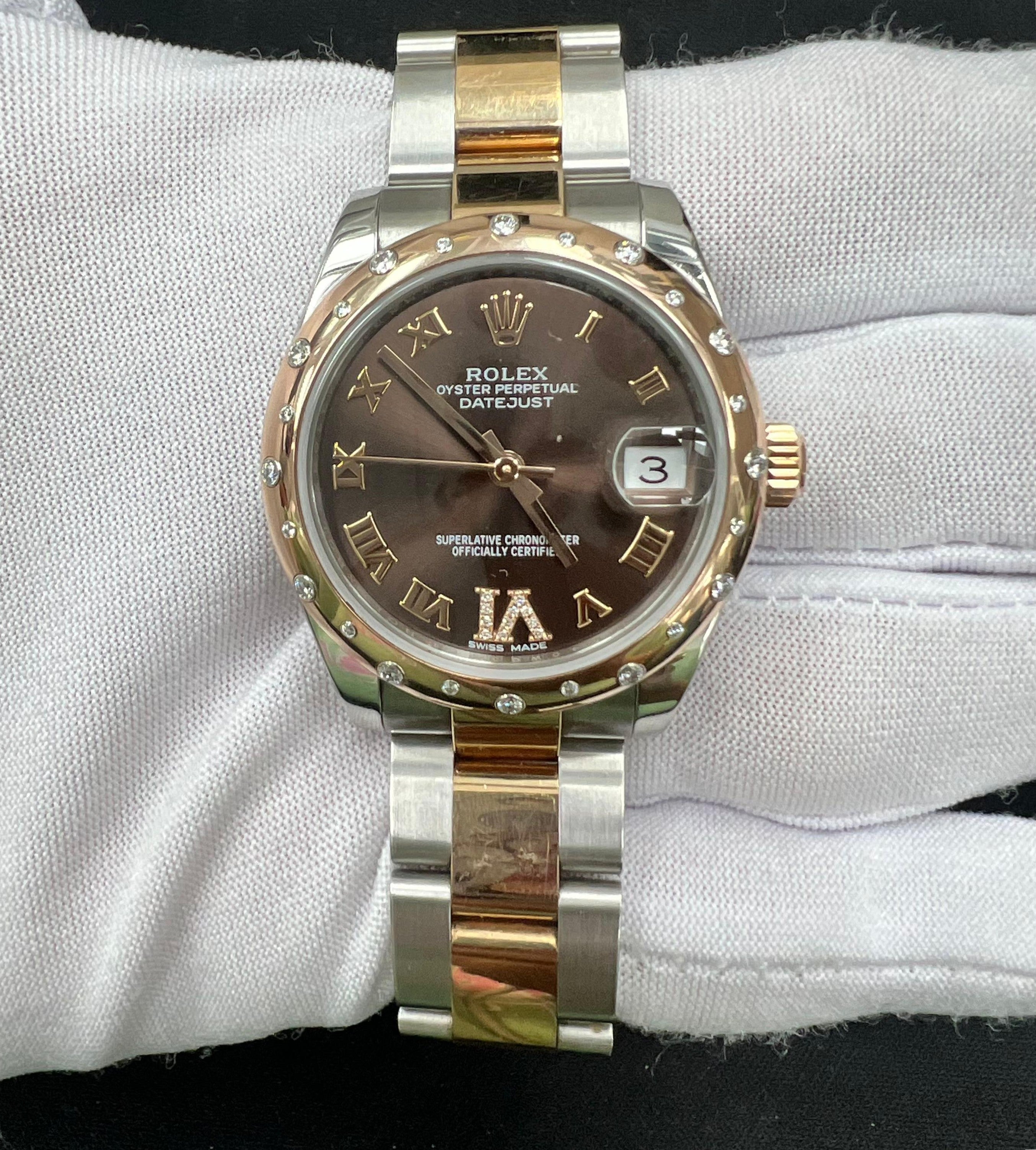 Rolex Datejust 31mm Two-Tone 18K Rose Gold & Steel Chocolate Roman Diamond Dial Ref. 178341