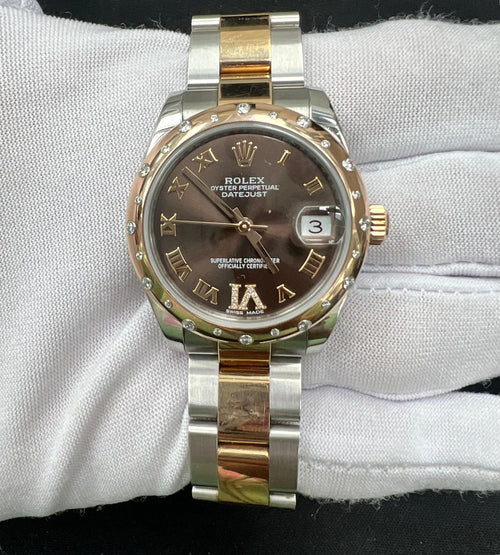 Rolex Datejust 31mm Two-Tone 18K Rose Gold & Steel Chocolate Roman Diamond Dial Ref. 178341