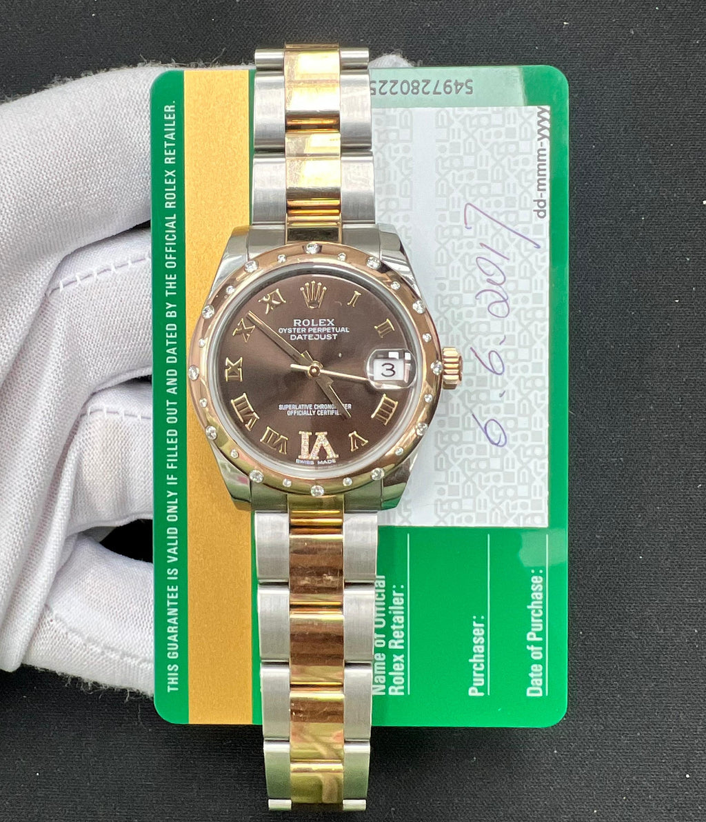 Rolex Datejust 31mm Two-Tone 18K Rose Gold & Steel Chocolate Roman Diamond Dial Ref. 178341
