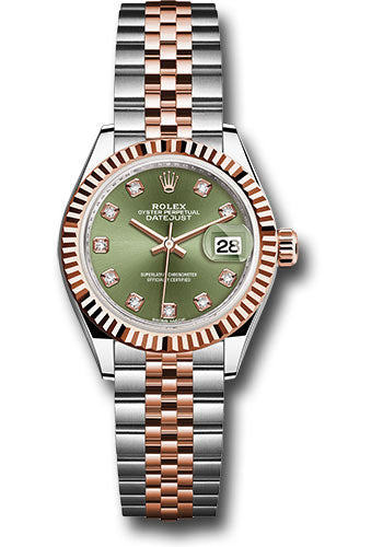 Rolex Lady Date Just 28mm Two-Tone 18K Rose Gold & Steel Olive Green Diamond Dial Ref. 279171