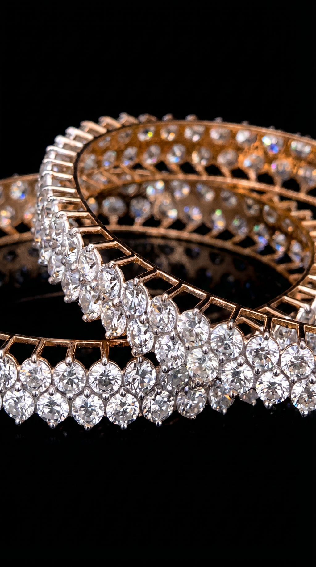 14K Round Diamond Bangle Set