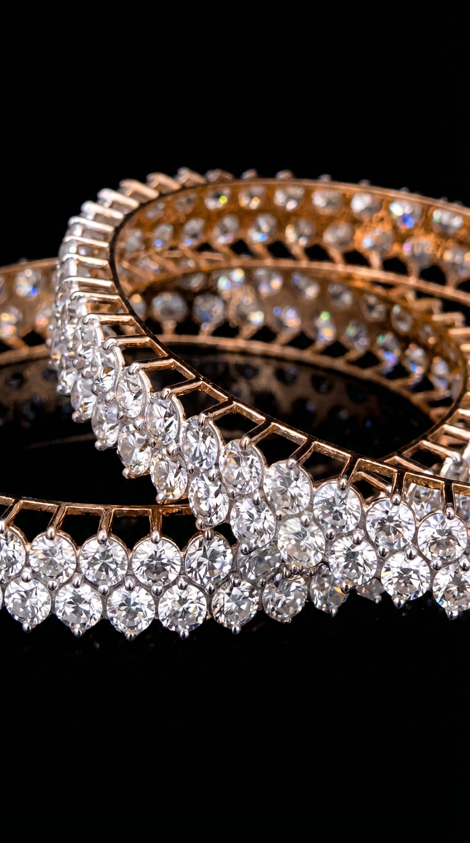 14K Round Diamond Bangle Set