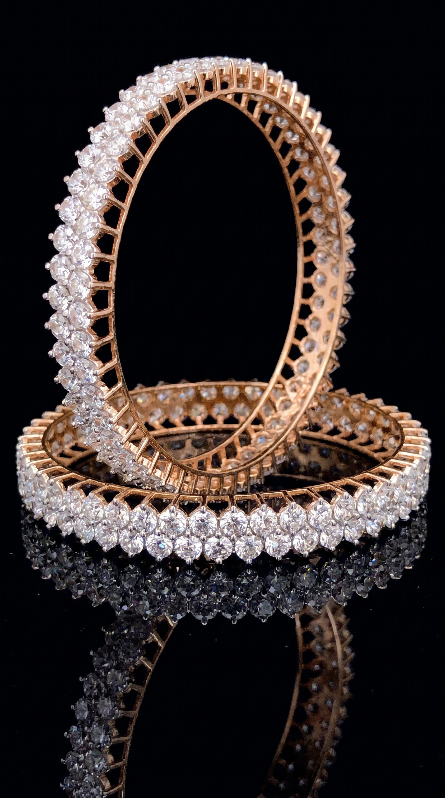 14K Round Diamond Bangle Set