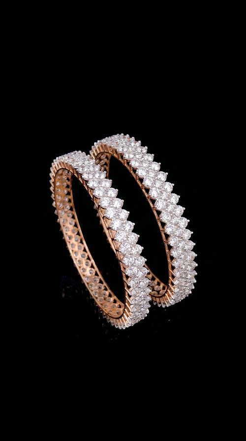 14K Round Diamond Bangle Set