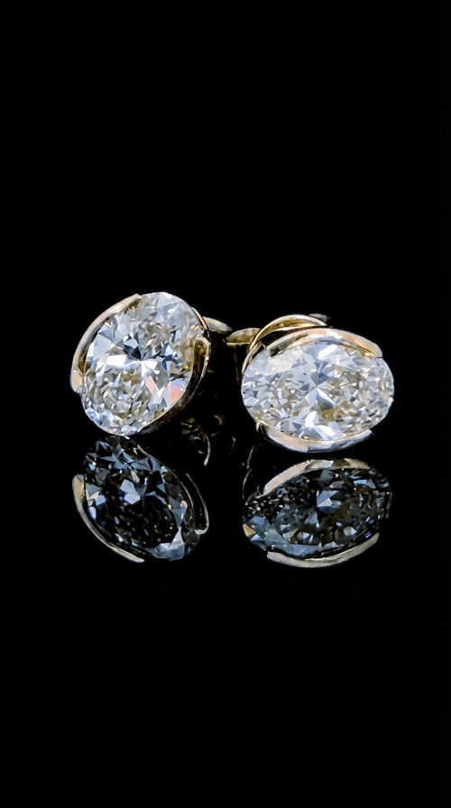 14K Oval Bezel Studs