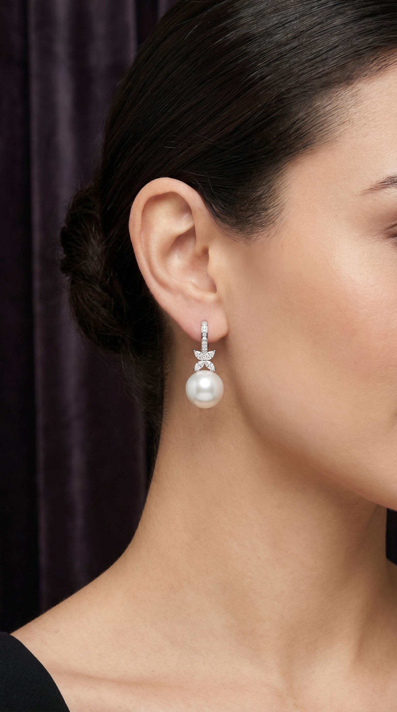 Pearl & Diamond Drop Earrings