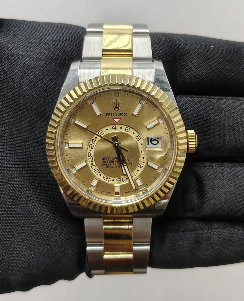 Rolex Sky Dweller 42mm Two-Tone 18K Yellow Gold & Steel Champagne Dial Ref. 326933