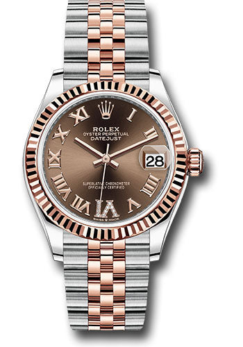 Rolex Datejust 31mm Two-Tone 18K Rose Gold & Steel Chocolate Roman Diamond Dial Ref. 278271