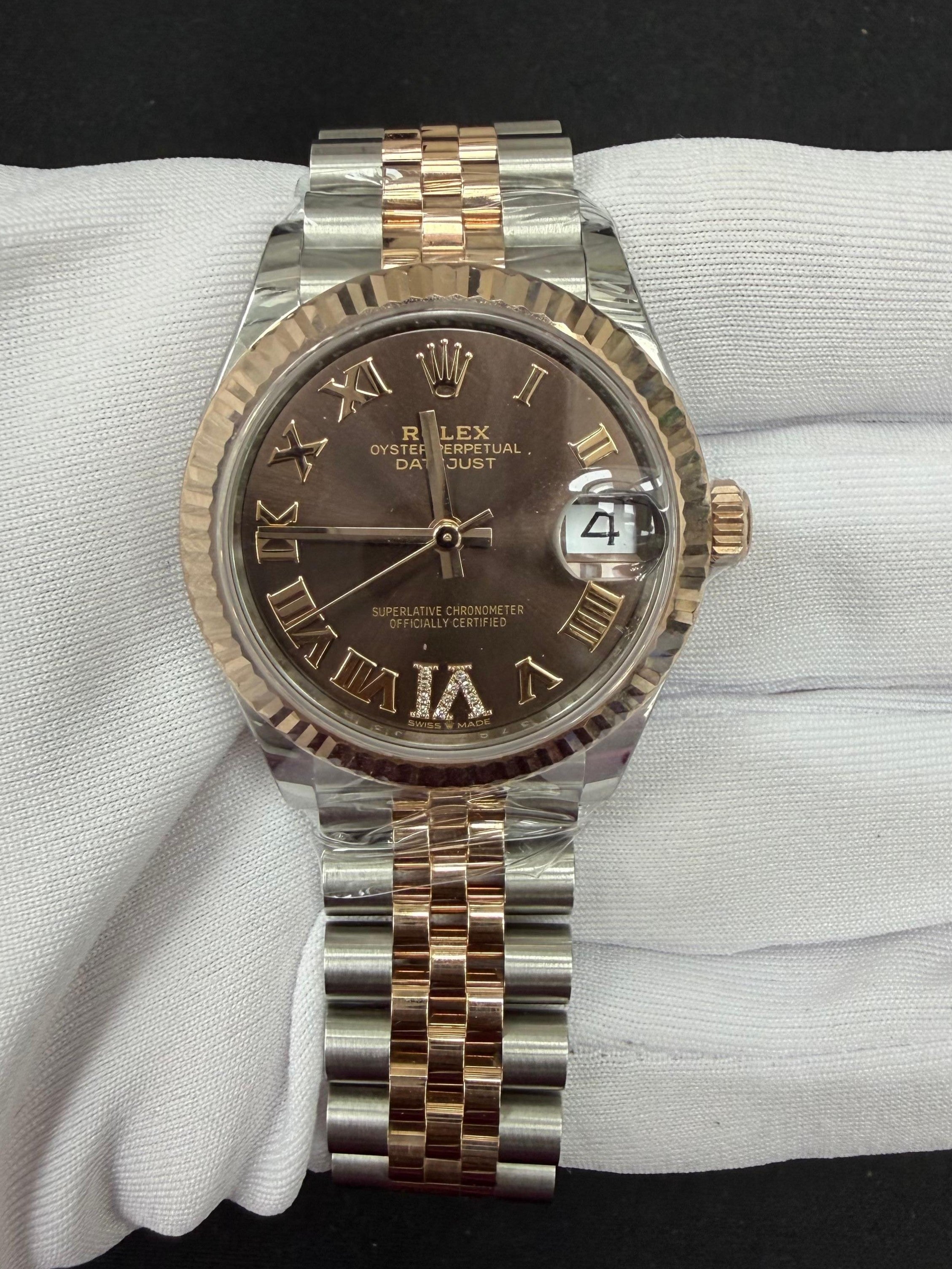 Rolex Datejust 31mm Two-Tone 18K Rose Gold & Steel Chocolate Roman Diamond Dial Ref. 278271