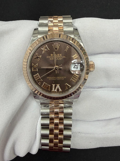 Rolex Datejust 31mm Two-Tone 18K Rose Gold & Steel Chocolate Roman Diamond Dial Ref. 278271