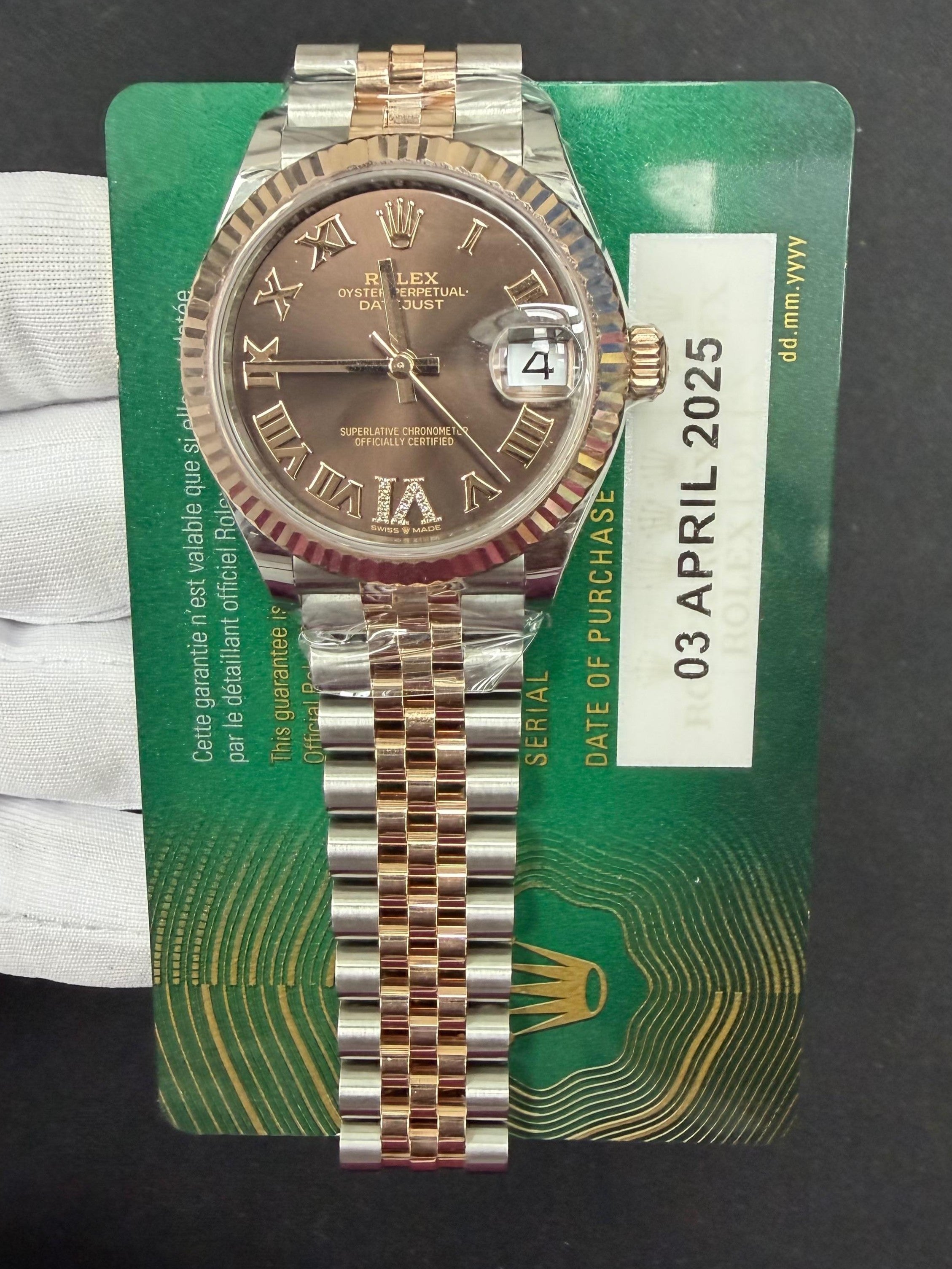 Rolex Datejust 31mm Two-Tone 18K Rose Gold & Steel Chocolate Roman Diamond Dial Ref. 278271
