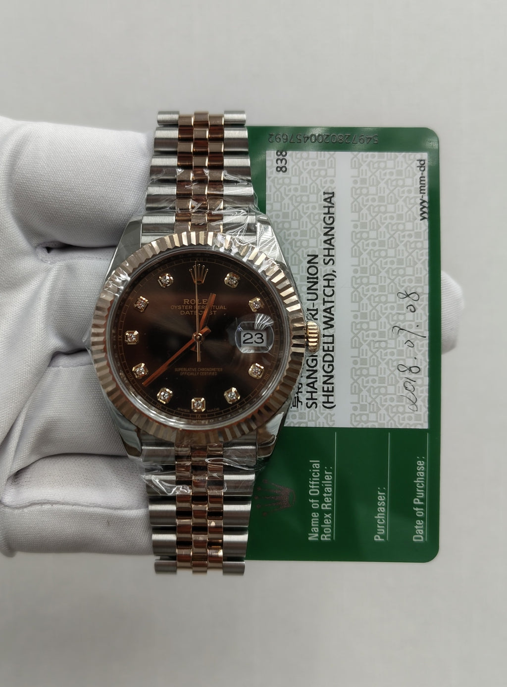 Rolex Datejust 41mm Two-Tone 18K Rose Gold & Steel Chocolate Diamond Dial Ref. 126331