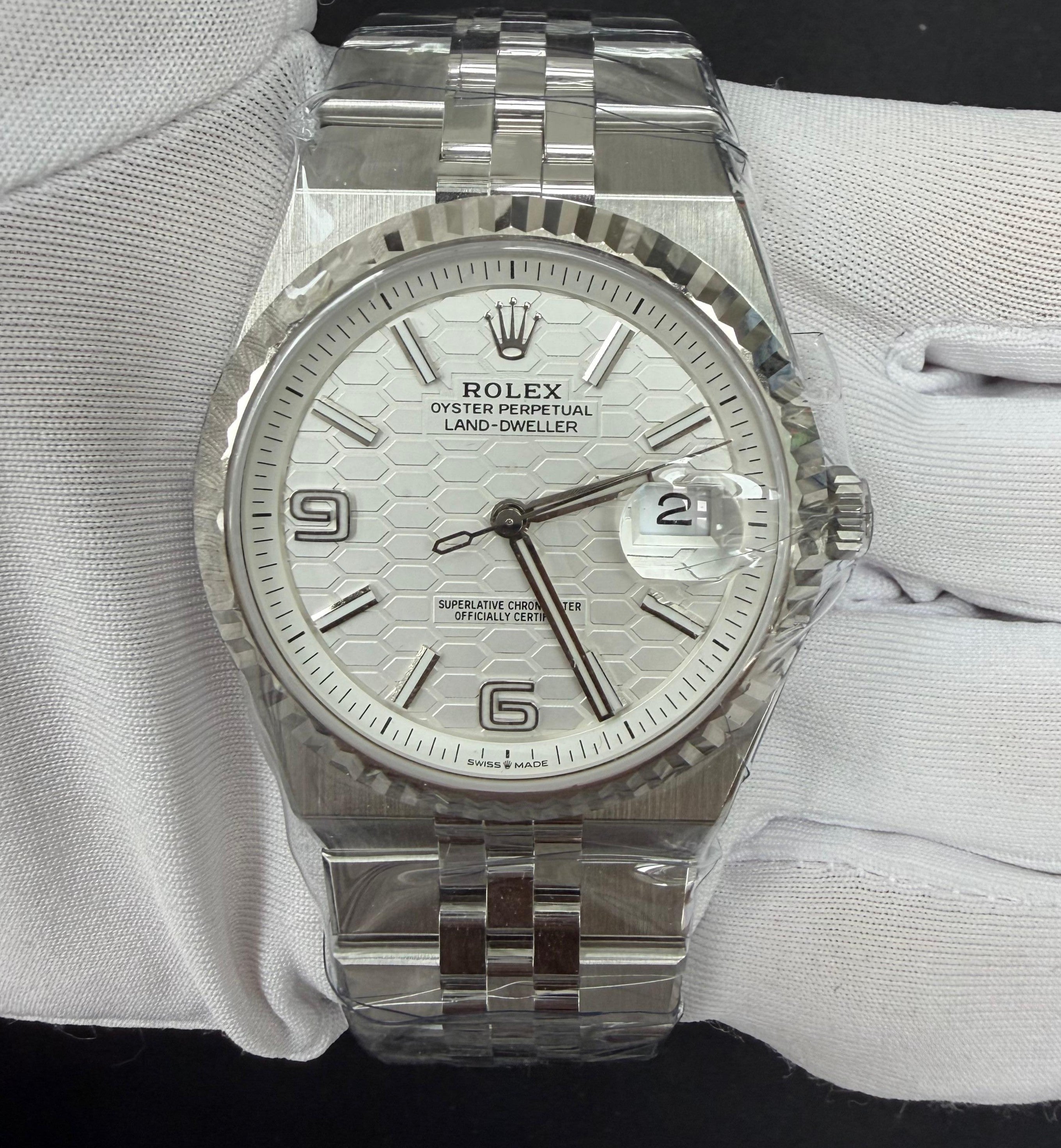 Rolex Land-Dweller 40mm Stainless Steel White Honeycomb Dial Ref. 127334