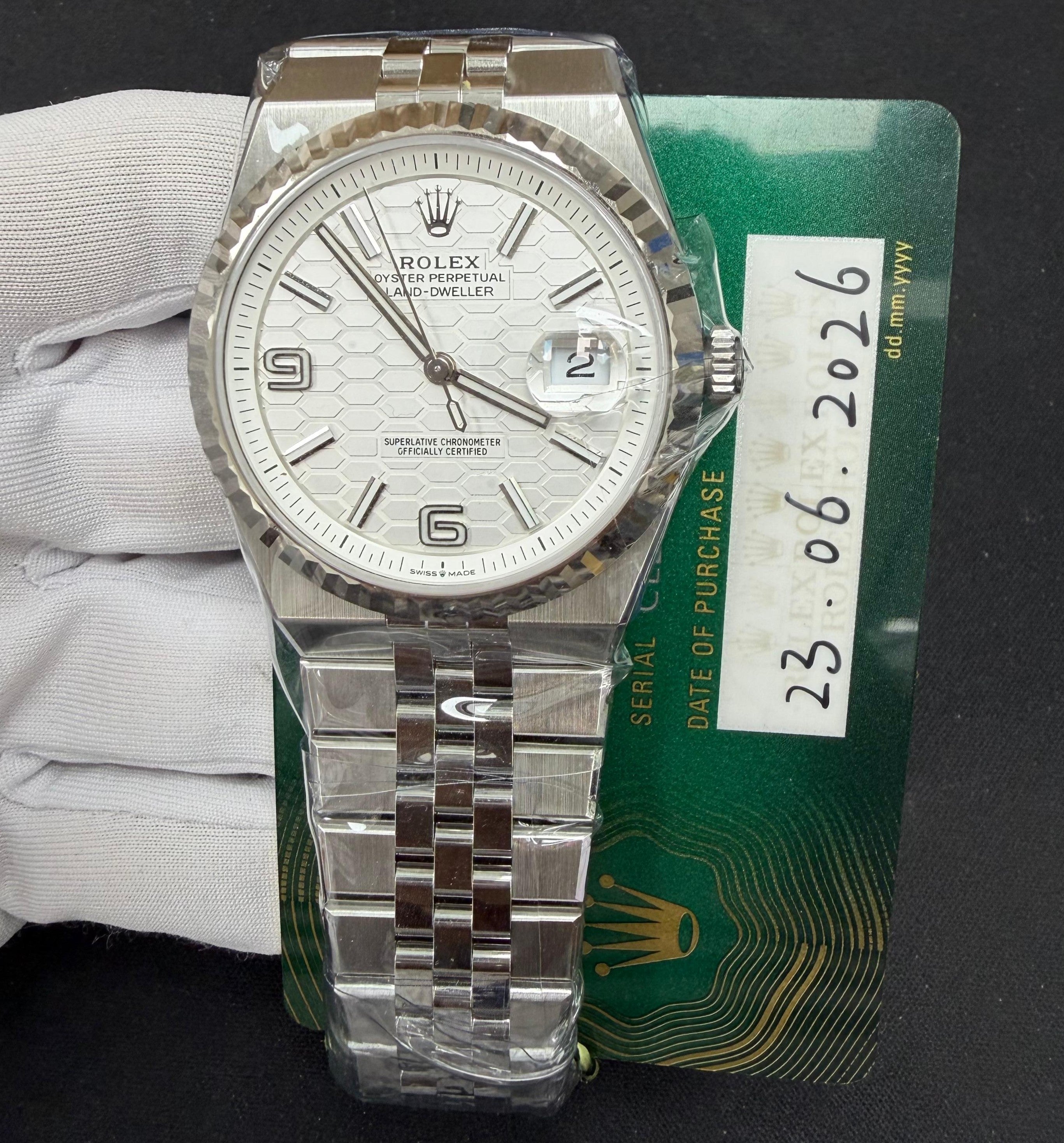 Rolex Land-Dweller 40mm Stainless Steel White Honeycomb Dial Ref. 127334