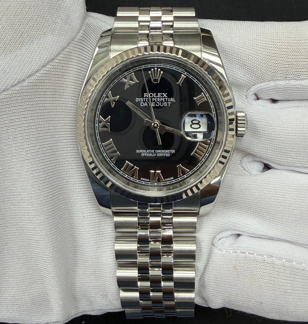 Rolex Datejust 36mm Stainless Steel Black Roman Dial Ref. 116234