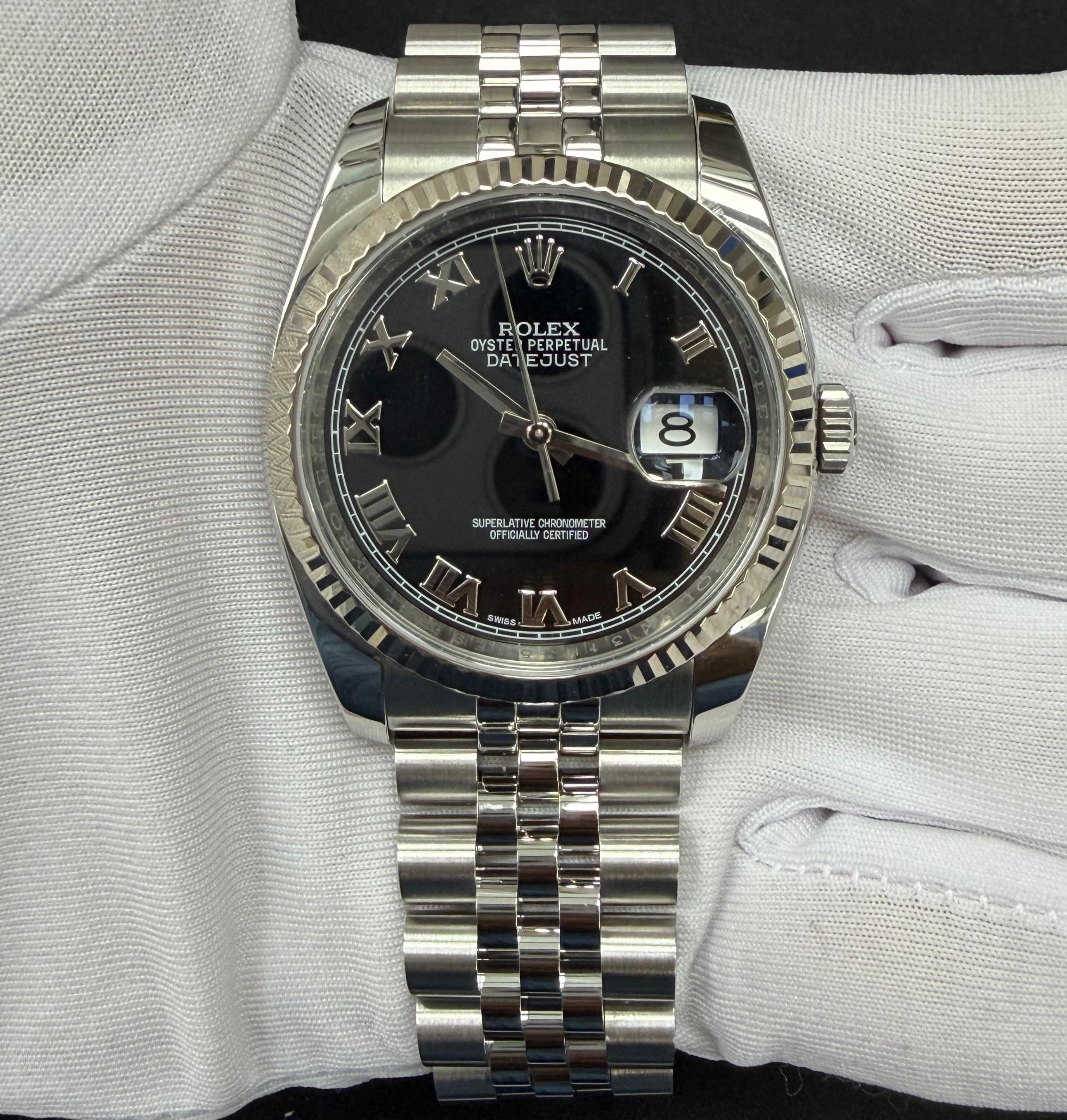 Rolex Datejust 36mm Stainless Steel Black Roman Dial Ref. 116234