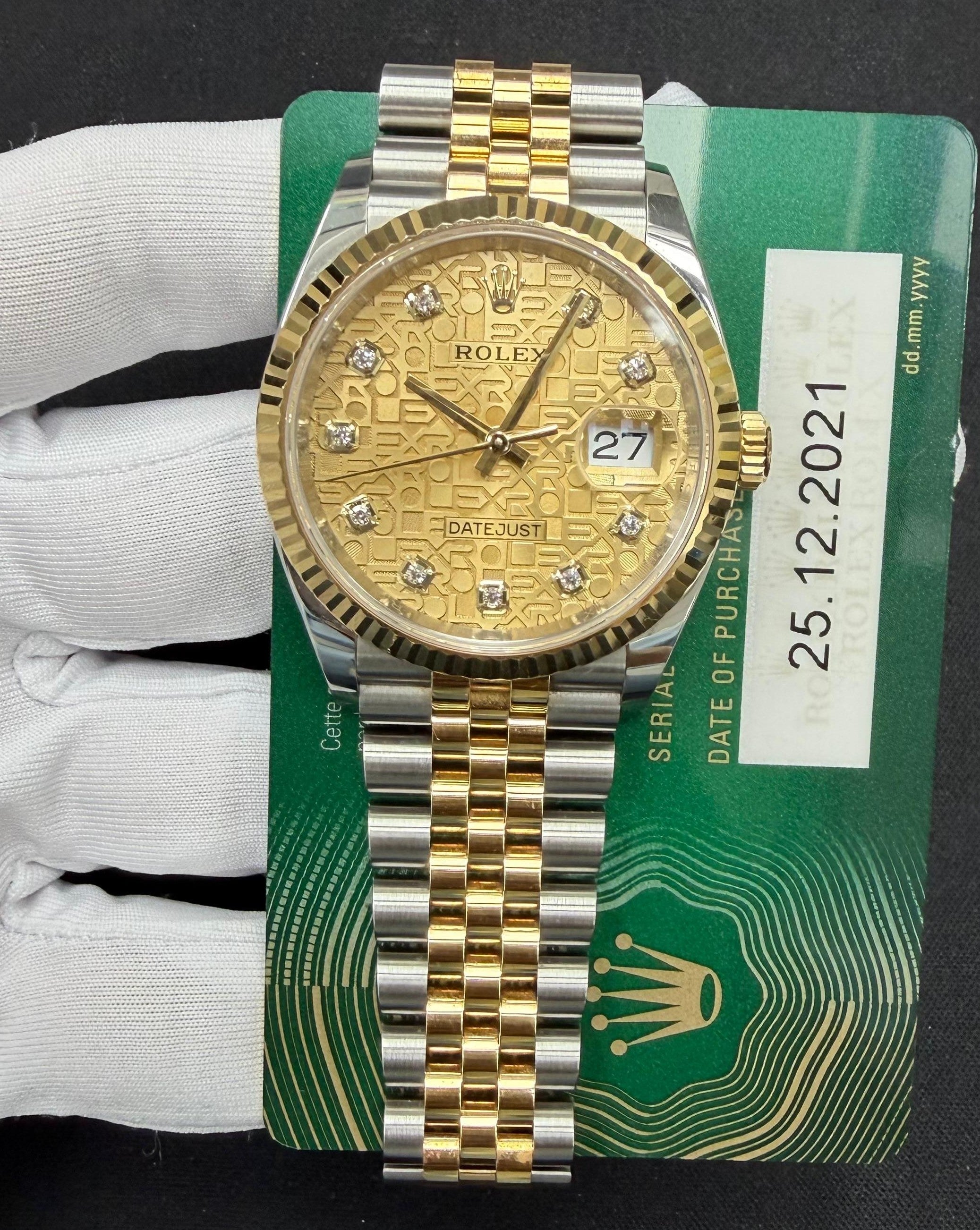 Rolex Datejust 36mm Two-Tone 18K Yellow Gold & Steel Champagne Diamond Dial Ref. 126233
