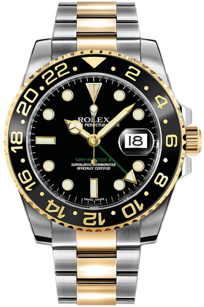 Rolex GMT Master II 40mm Two-Tone 18K Yellow Gold & Steel Black Dial Ref. 116713LN