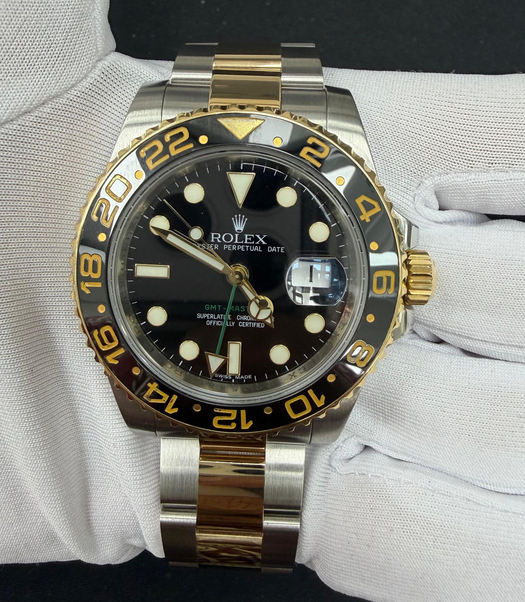 Rolex GMT Master II 40mm Two-Tone 18K Yellow Gold & Steel Black Dial Ref. 116713LN