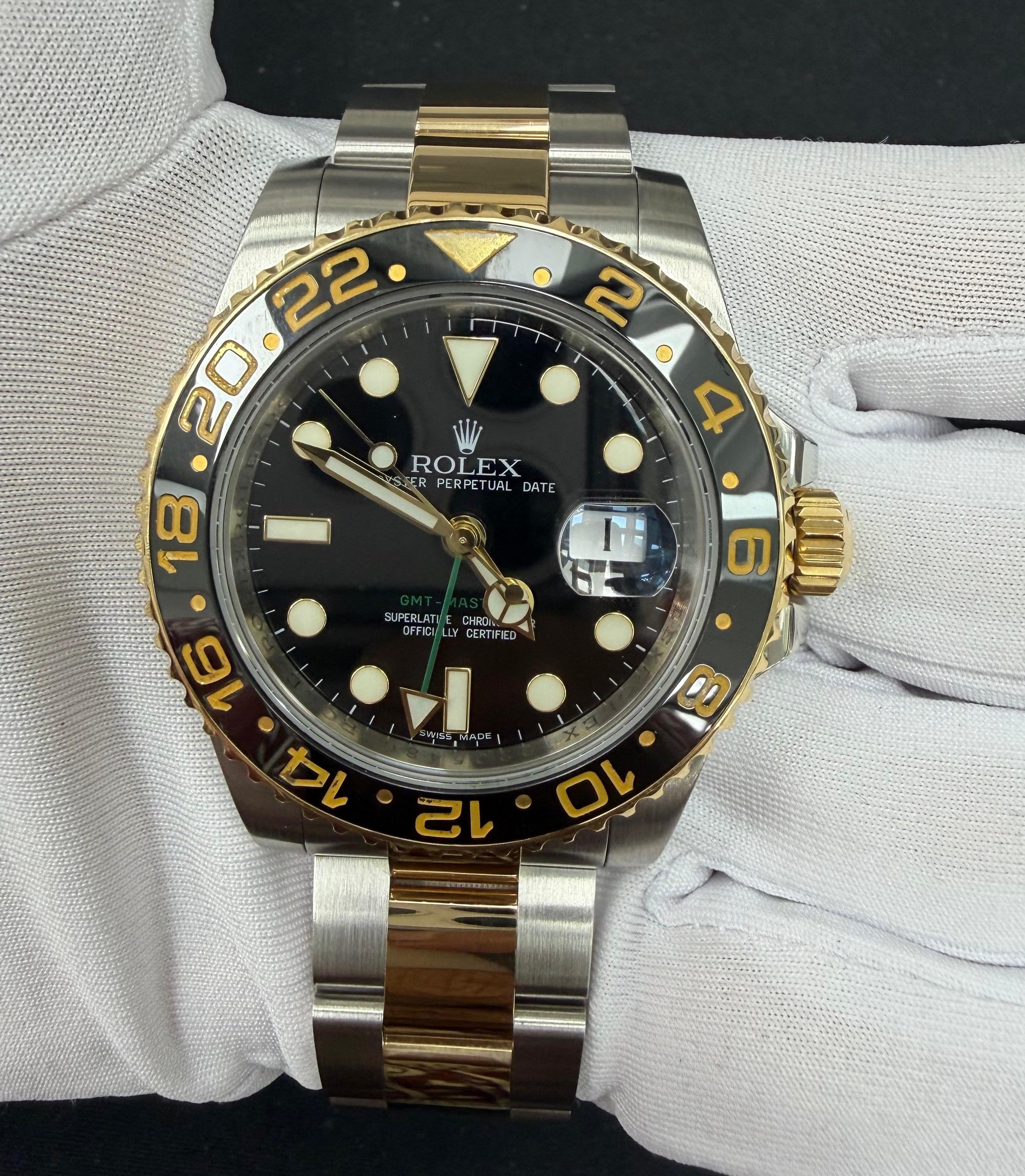 Rolex GMT Master II 40mm Two-Tone 18K Yellow Gold & Steel Black Dial Ref. 116713LN