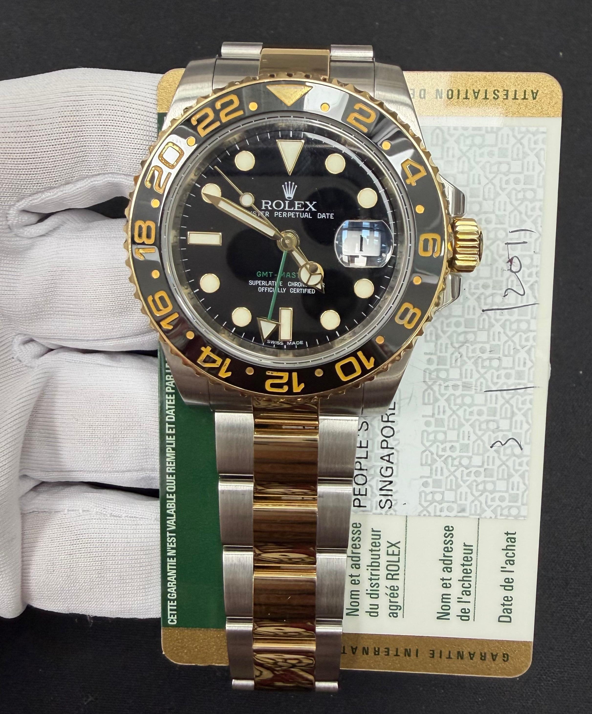 Rolex GMT Master II 40mm Two-Tone 18K Yellow Gold & Steel Black Dial Ref. 116713LN