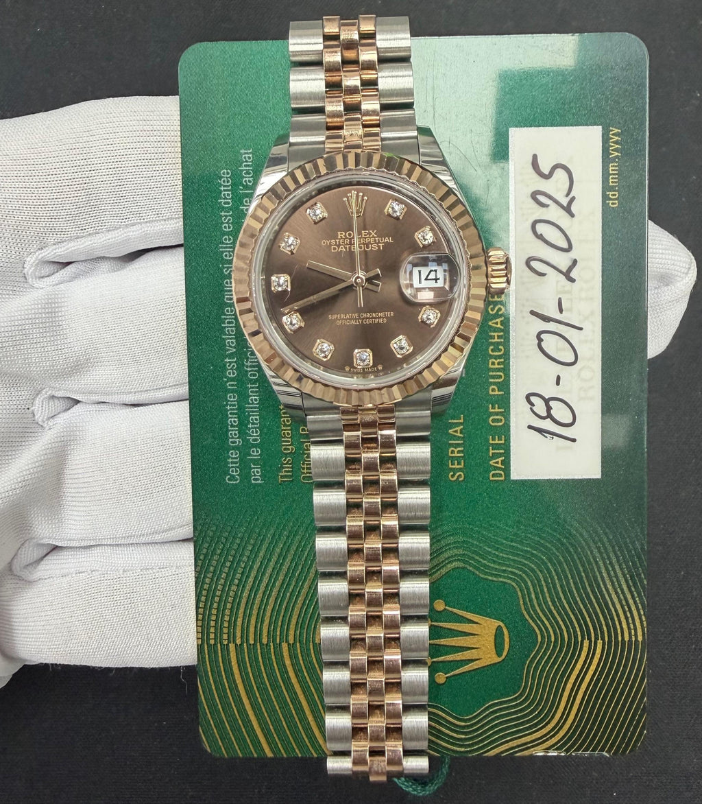 Rolex Lady Date Just 28mm Two-Tone 18K Rose Gold & Steel Chocolate Diamond Dial Ref. 279171