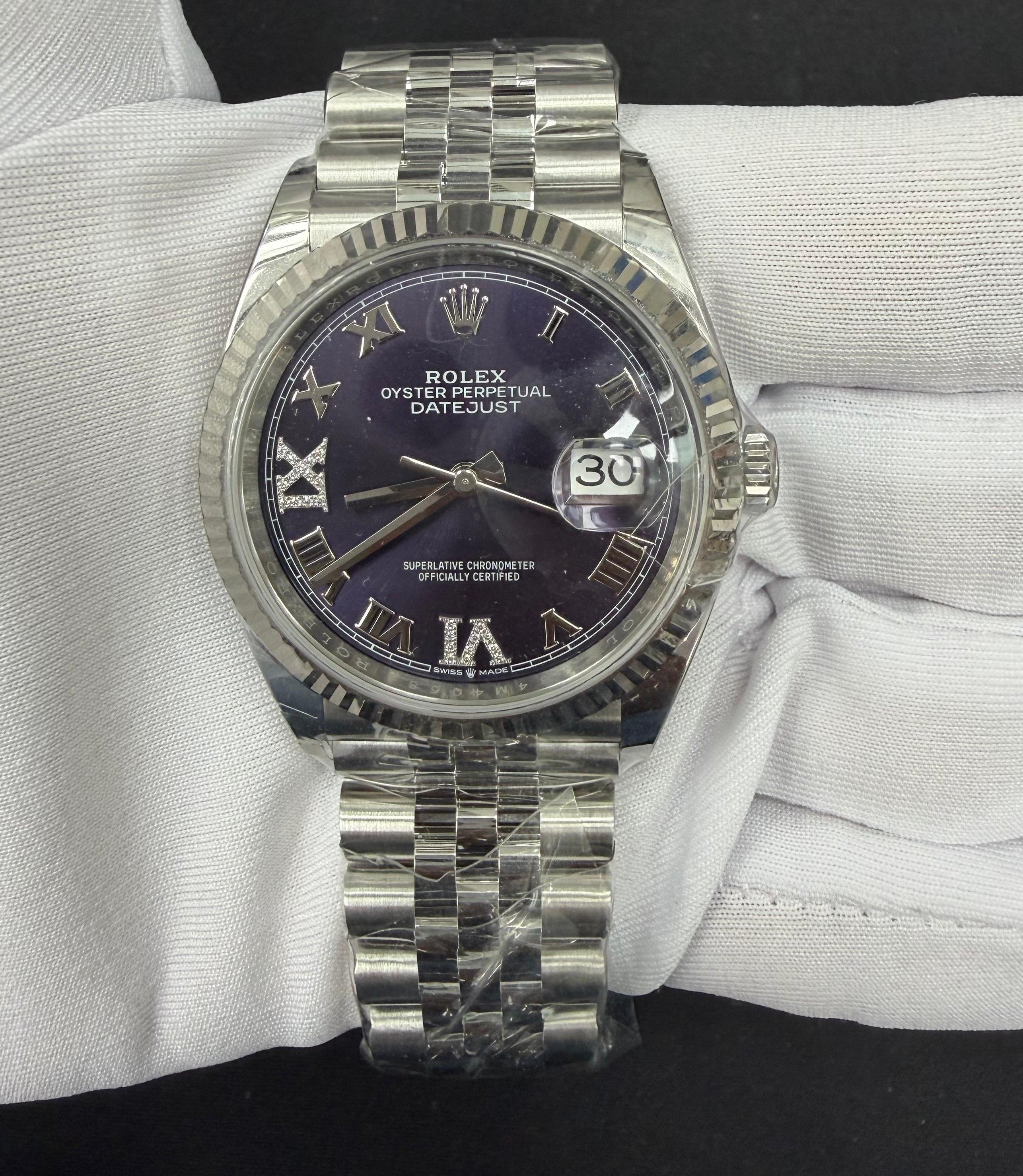 Rolex Datejust 36mm Stainless Steel Aubergine Diamond Dial Ref. 126234