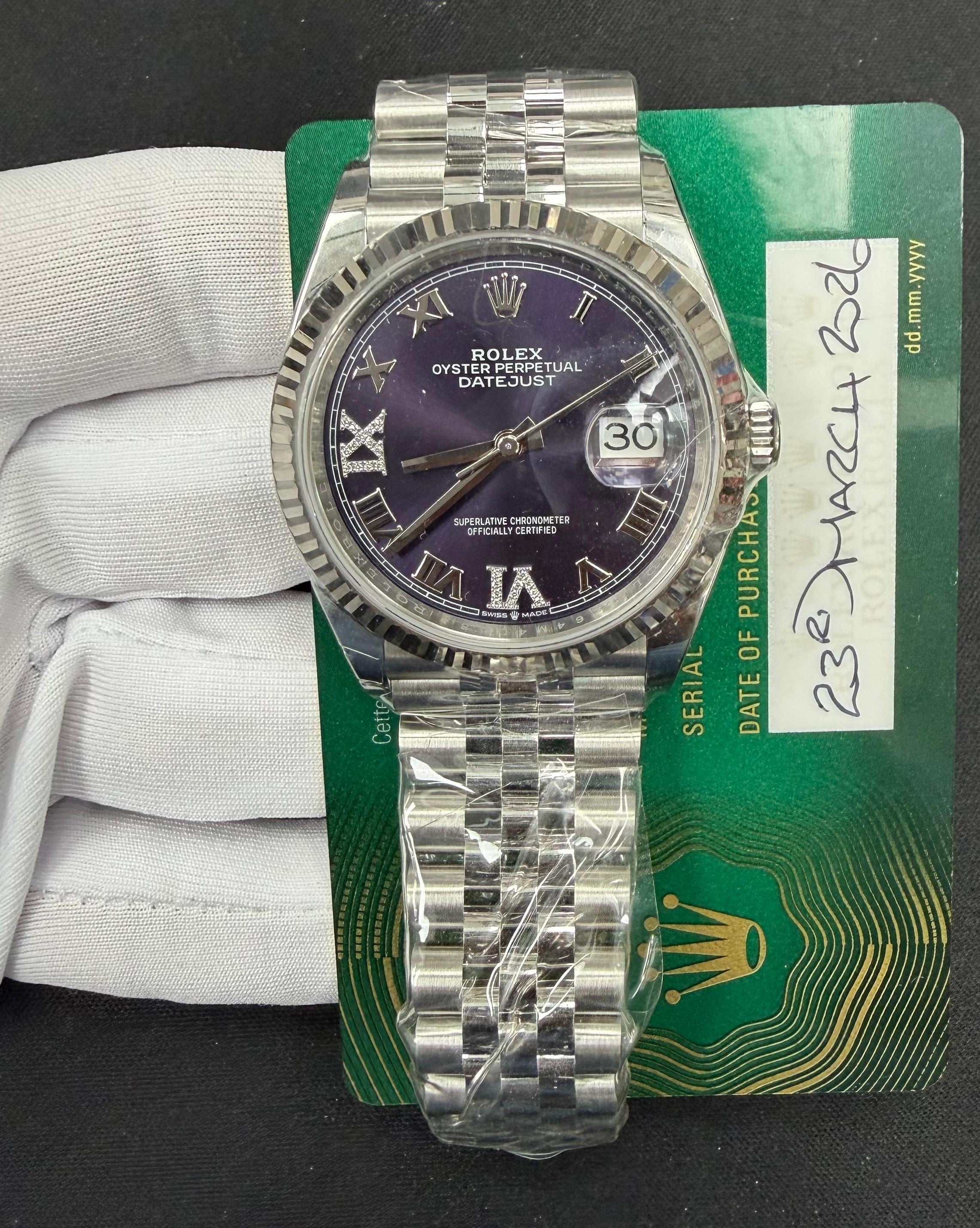 Rolex Datejust 36mm Stainless Steel Aubergine Diamond Dial Ref. 126234