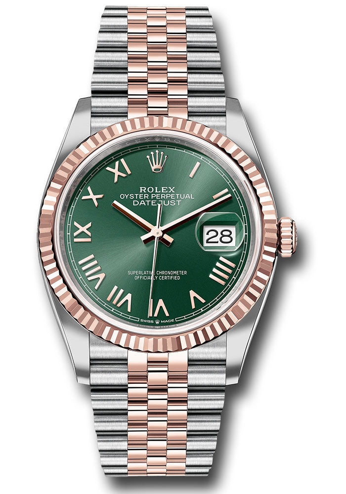 Rolex Datejust 36mm Two-Tone 18K Rose Gold & Steel Green Roman Dial Ref. 126231